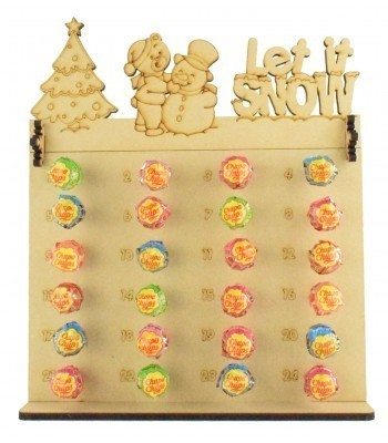 6mm Chupa Chups Lolly Pop Holder Advent Calendar with 'Let it snow' Teddy & Snowman Topper